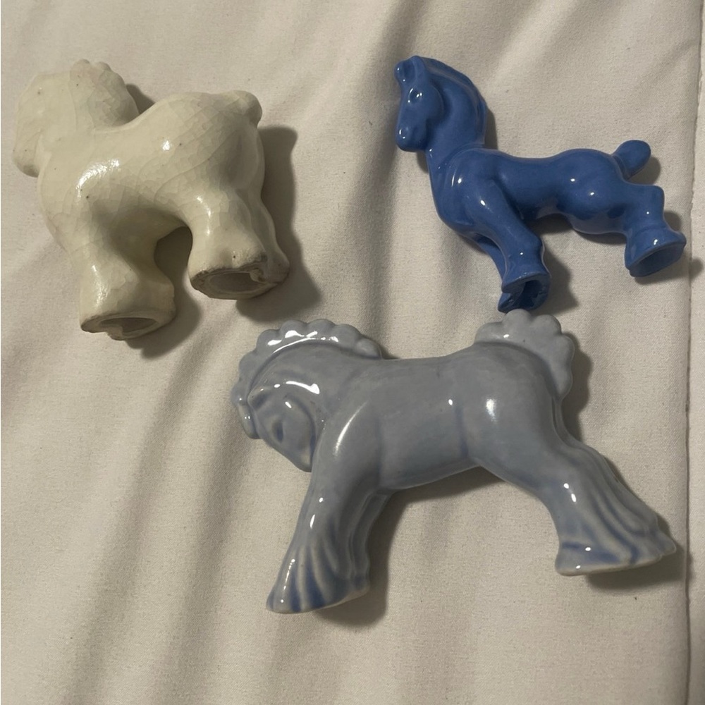 Ceramic Horse Figurine Set - Blue, Gray, and Cream